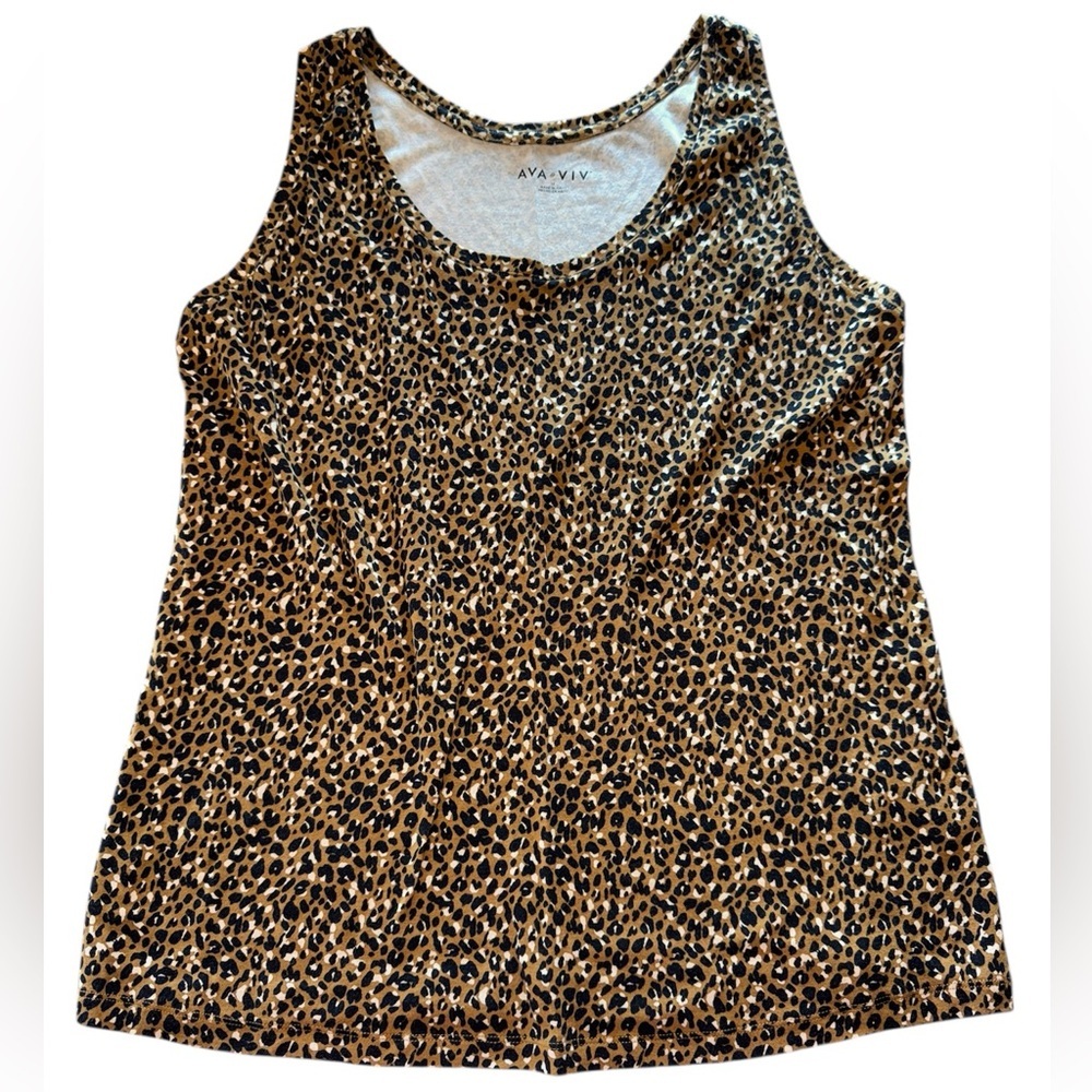 Ava & Viv Black and Tan Animal Print Tank Top 1X